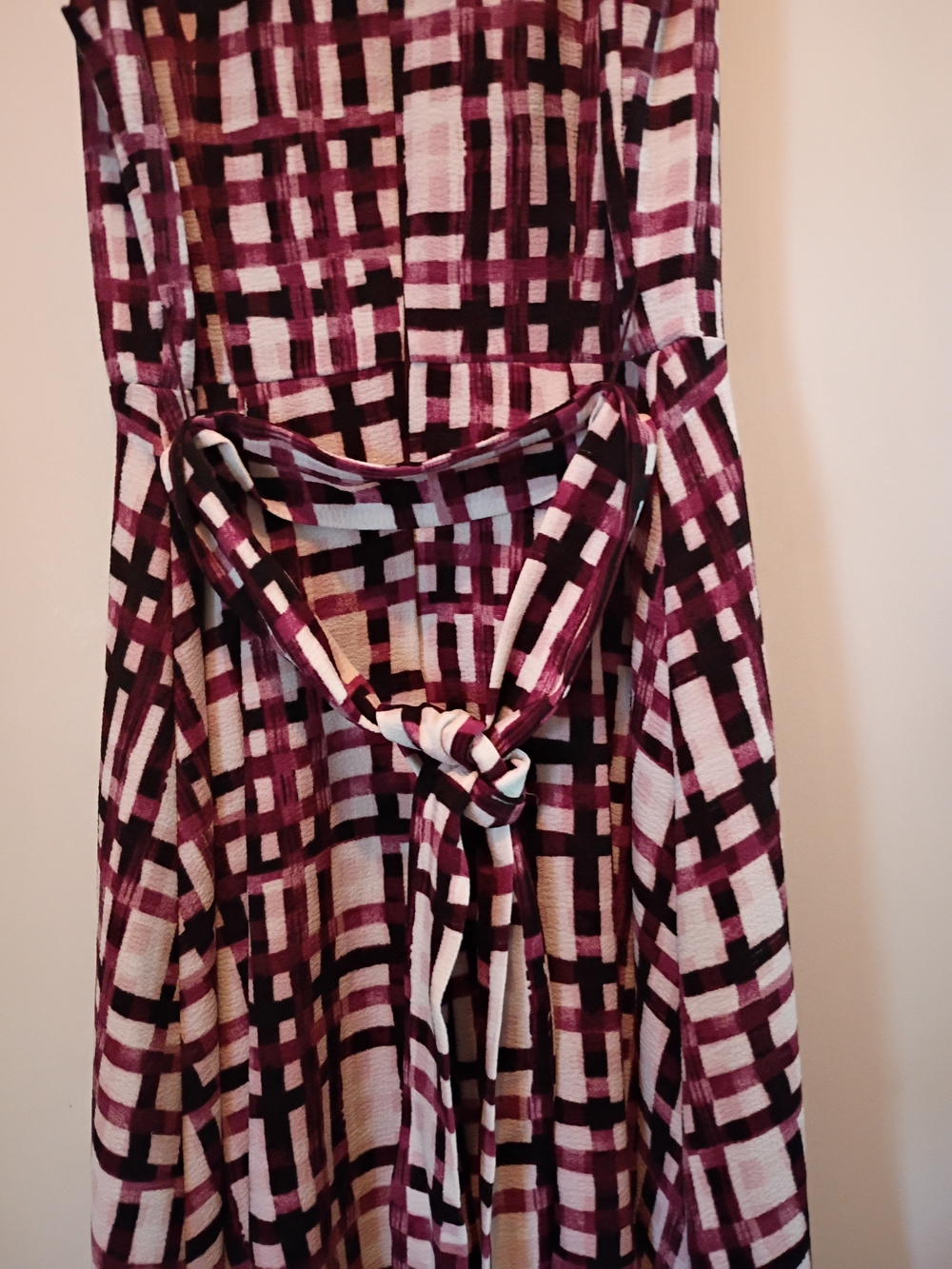 Elle Burgundy and Cream Plaid Midi Dress - Picture 6 of 6